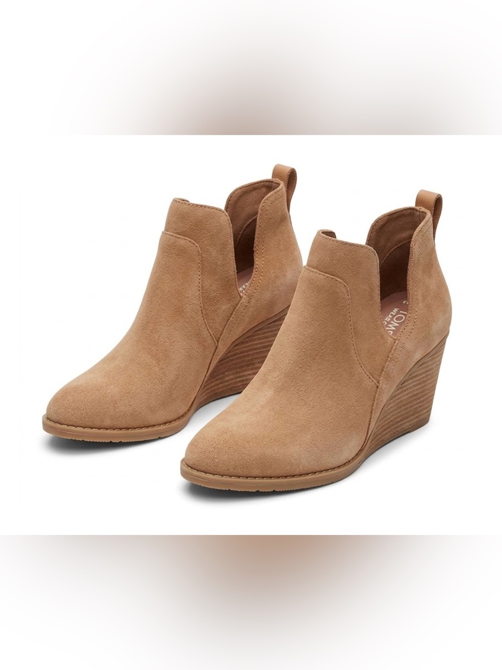 Toms Kallie Cutout Tan Suede Wedge Ankle Booties